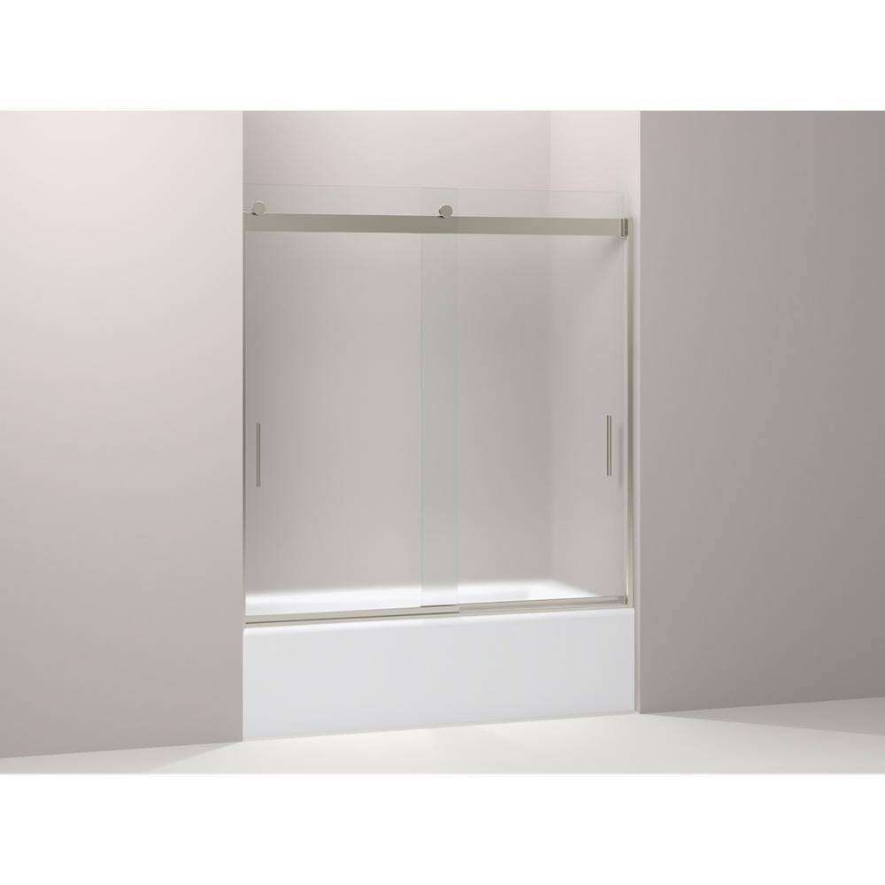 KOHLER Levity 59 in. W x 62 in. H emi-Frameless Sliding Tub Door in Nickel with Blade Handles K-706000-D3-MX