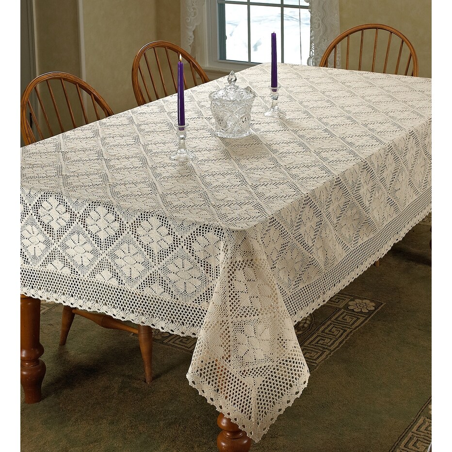 Violet Linen Stars Crochet Vintage Lace Pattern Tablecloth