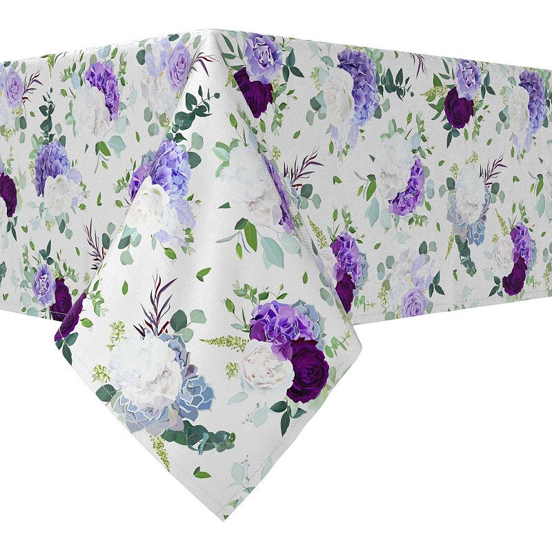 Rectangular Tablecloth， 100% Cotton， 52x84， Purple and White Hydrangeas