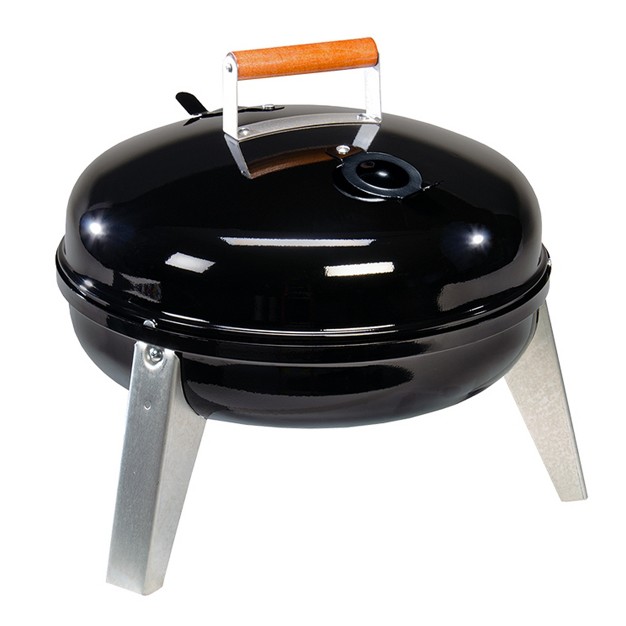 Americana Lock x27 n Go Steel Lightweight Portable Outdoor Camping Charcoal Grill With Interlocking Hood amp Bowl amp Wooden Handle Black