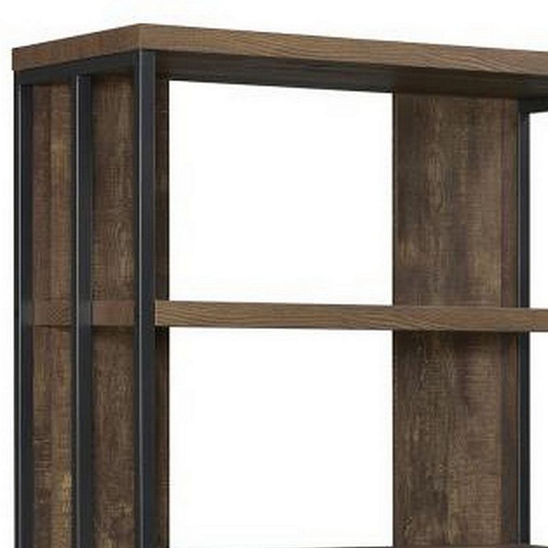 Wooden Bookcase with 3 Tier Shelves and 2 Doors， Brown