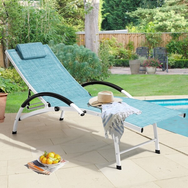 Crestlive Outdoor Adjustable Reclining Chaise Lounge Chair with Arms and Headrest，Aluminum or Steel Frame Options