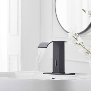 BWE DC Battery Powered Touchless Single Hole Bathroom Faucet Motion Sensor Deck Mount With Drain Assembly In Matte Black A-918105-B-2