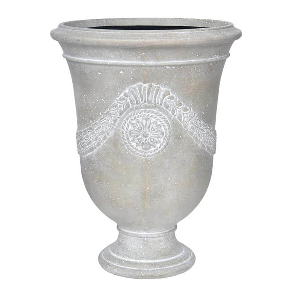 MPG 26.5 in. H. Cast Stone Fiberglass Anduze Urn Planter in A White Washed Grey PF7657WWG