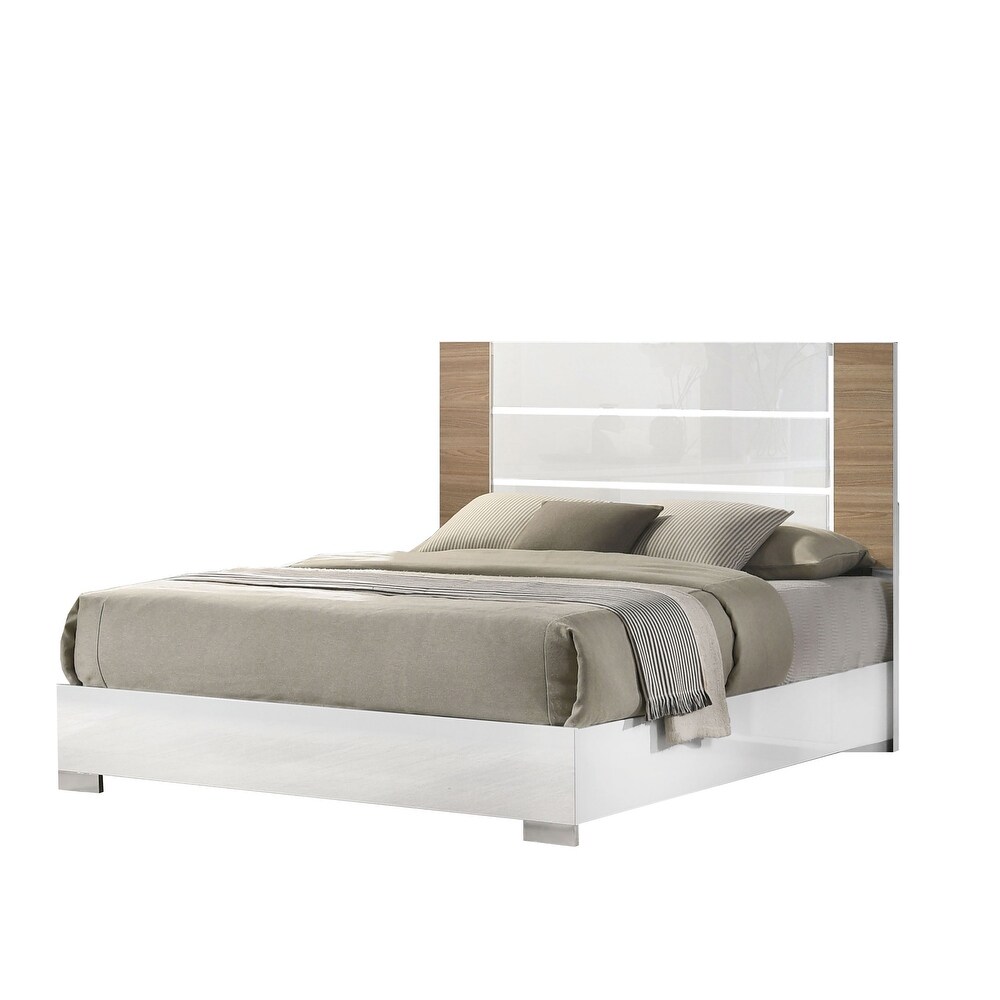 Gava Contemporary High Gloss White Panel Bed by Furniture of America