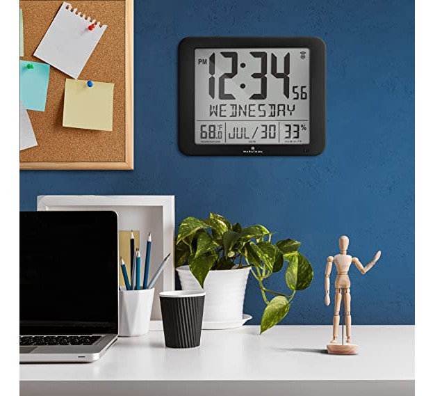 Marathon Slim Atomic Sleek And Stylish Wall Clock With Full Calendar Display Temperature amp Humidity