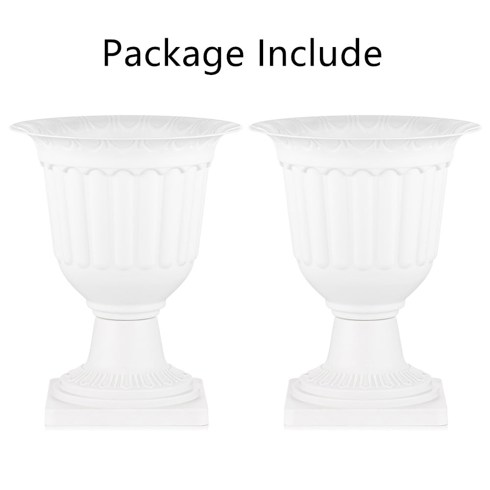 Nuptio 13.8 Inch Urn Planter White Plastic Plant Pot for Spring Decor Set of 2