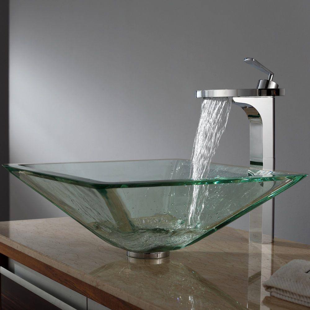 KRAUS Square Glass Vessel Sink in Clear GVS-901-19mm