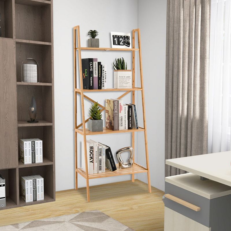 Hivago 58 Inch 4-Tier Ladder Bookshelf-Natural