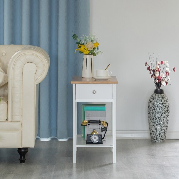 White Side Table With Drawer For Entryway，Living room，or Bedroom