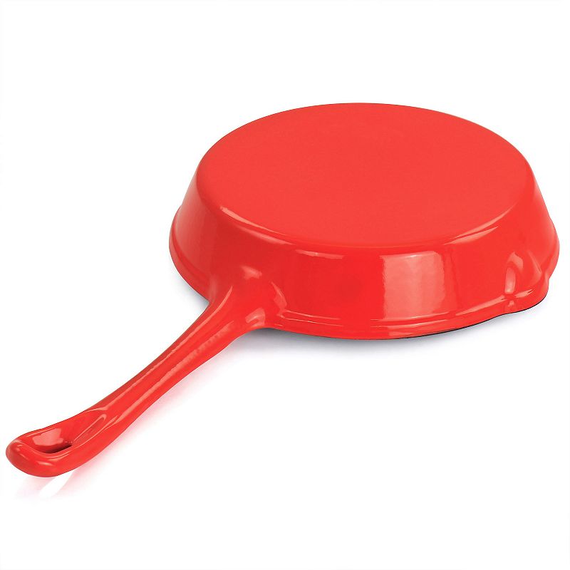 MegaChef Pro Enameled Round 8 Inch PreSeasoned Cast Iron Frying Pan in Red