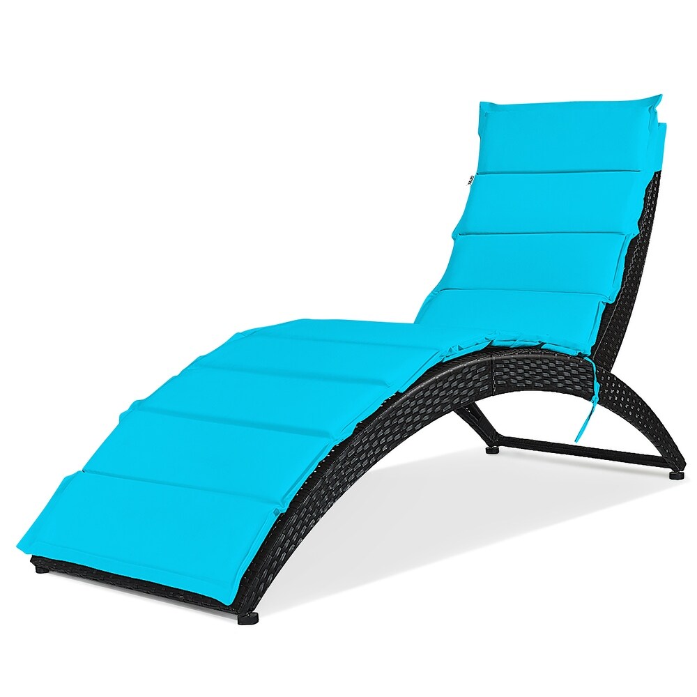 Costway 2PCS Folding Patio Rattan Lounge Chair Chaise Cushioned