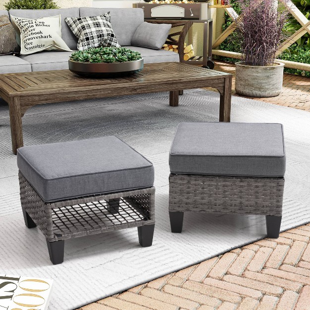 2pk Iron Outdoor Ottomans With Removable Cushions Gray Crestlive Products