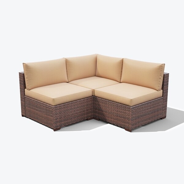 Outdoor 3 pcs Wicker Sectional Corner Sofa and Armless Sofa