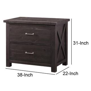 Benjara 2-Drawer Wooden File Cabinet with Metal Handle Pull in Brown Crossed Side Plank BM187809