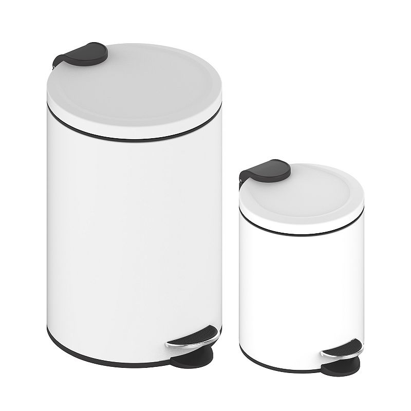 3.2 Gal./12-Liter and 0.8 Gal./3 Liter Stylish Round White Metal Step-on Trash Can Set