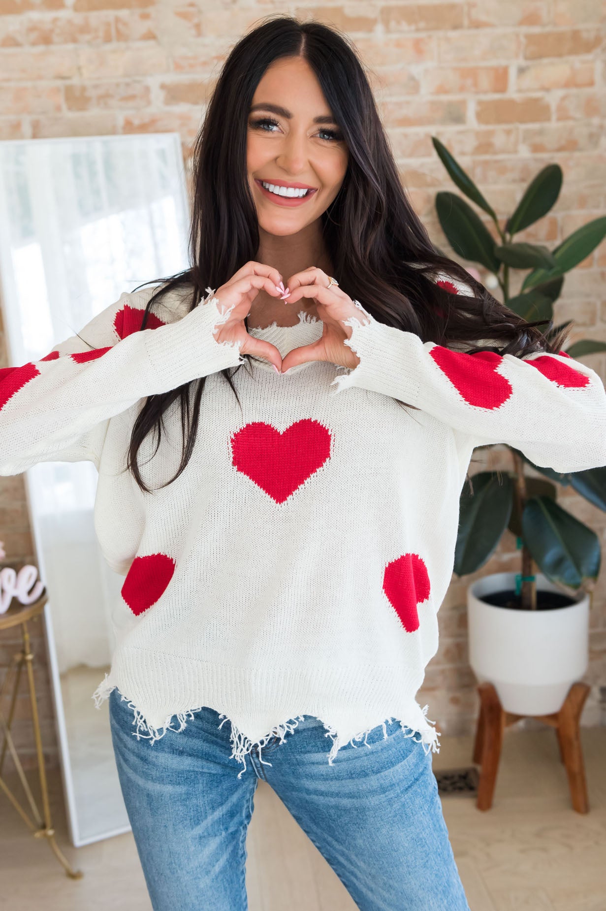 Hearts Galore Modest Fringe Sweater