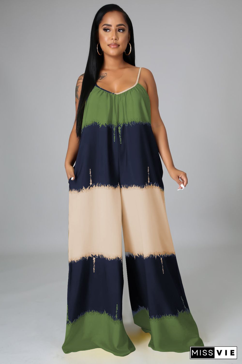 Tie Dye Spaghetti Strap Loose Wide Leg Jumpsuits