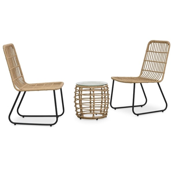 vidaXL 3 Piece Bistro Set Poly Rattan Oak