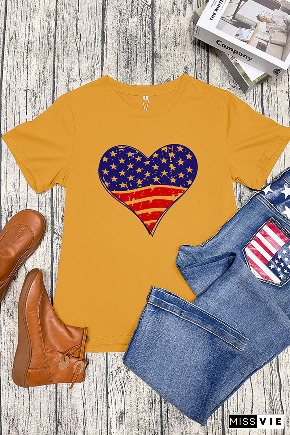 Patriotic Grunge Heart Graphic T-Shirt Wholesale