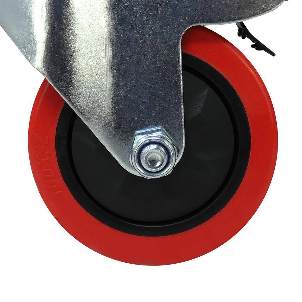 Everbilt 4 in. Red Polyurethane and Steel Swivel Plate Caster with Locking Brake and 250 lbs. Load Rating 4120745EB