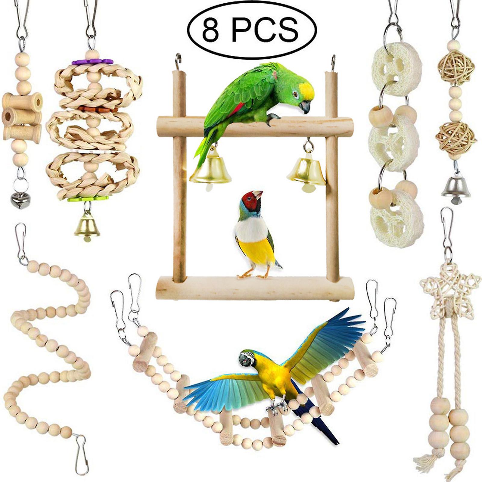 8 Pieces Parrot Chewing Toys Bird Toys Wooden Swing Soft Ladder Ladder Wooden Beads Rotating Stairs For Cockatiel， Conure， Mynah， Macow And Other Smal