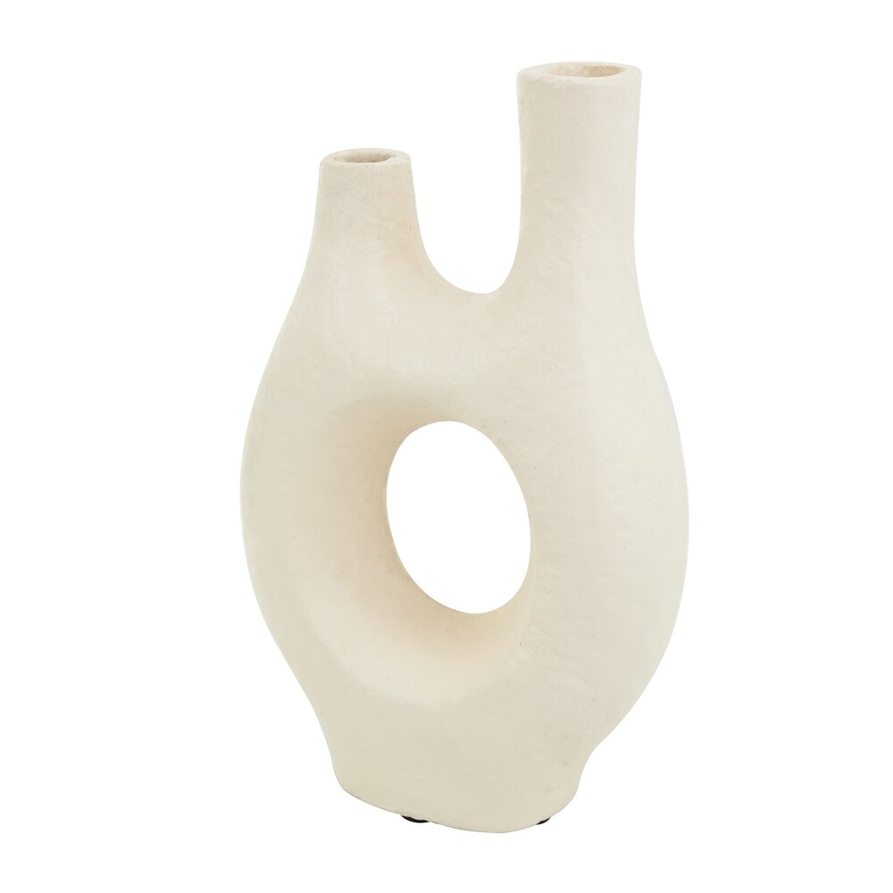 Beige Paper Mache Abstract Rounded Vase with Double Openings