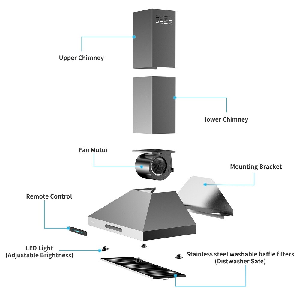 IKTCH 36 inch Vent Wall Mount Range Hood   900 CFM Efficient Smoke Removal Ultra Quiet Operation