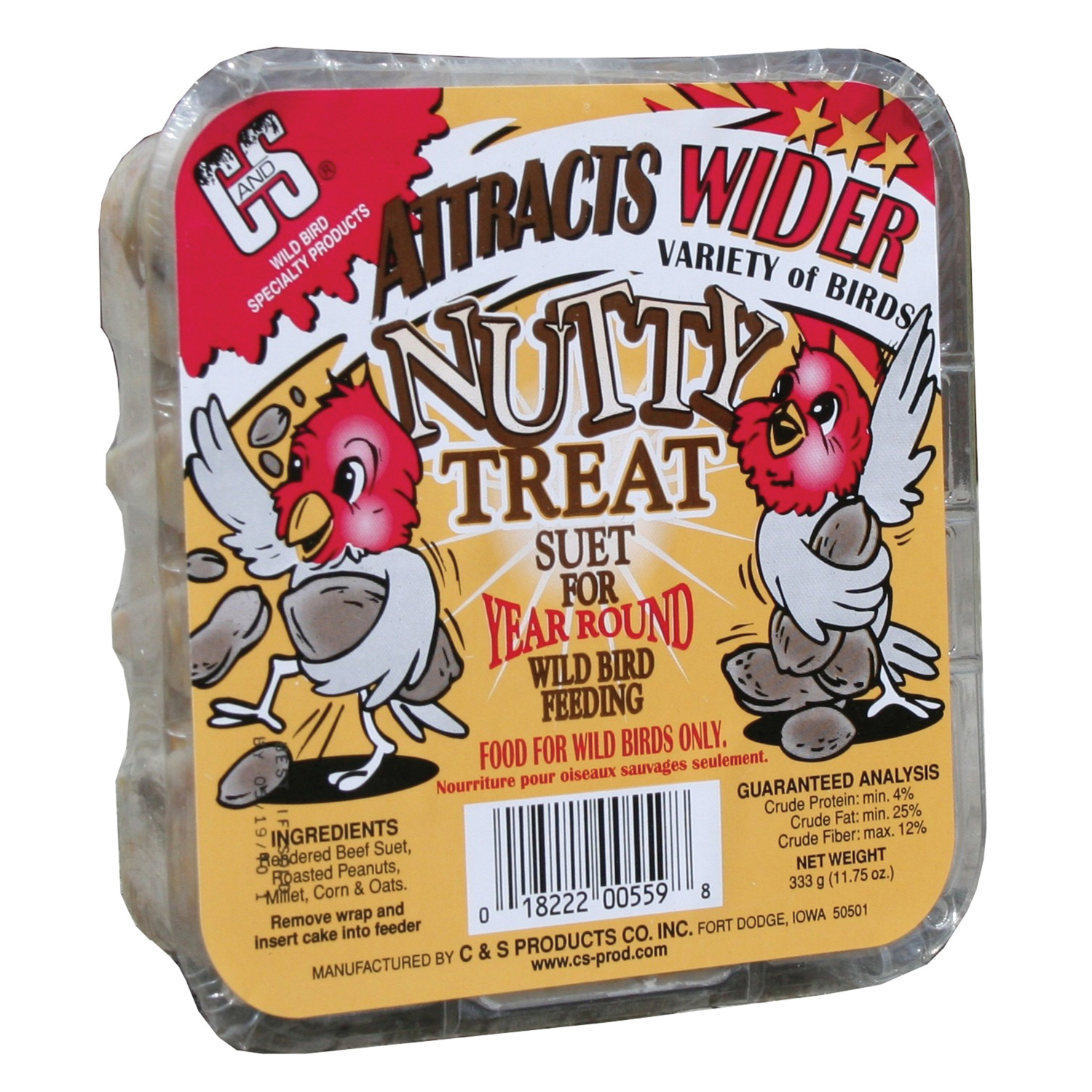 CandS Products Nutty Treat Assorted Species Beef Suet Wild Bird Food 11.75 oz