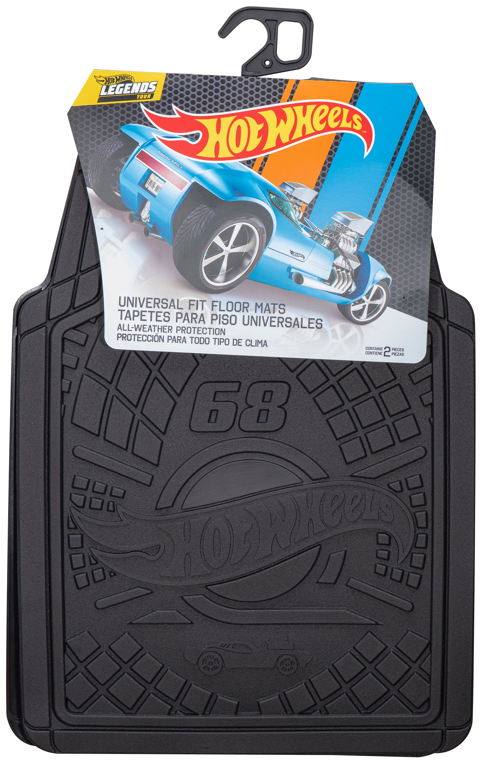 Hot Wheels Premium Racing Design 2pc Rubber Floor Mat Set. Ideal for Cars， Trucks and SUV's.