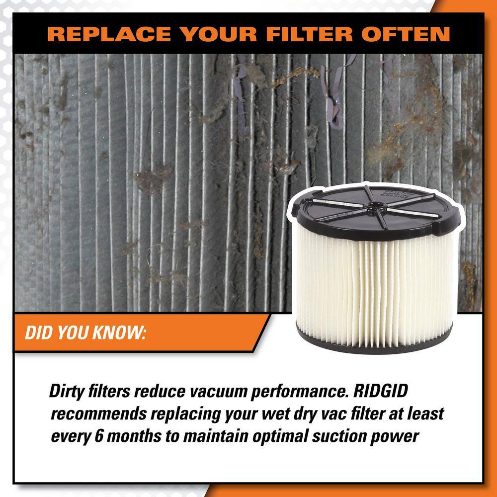 RIDGID 1-Layer Standard Pleated Paper Filter for 3 to 4.5 Gallon RIDGID WetDry Shop Vacuums VF3400