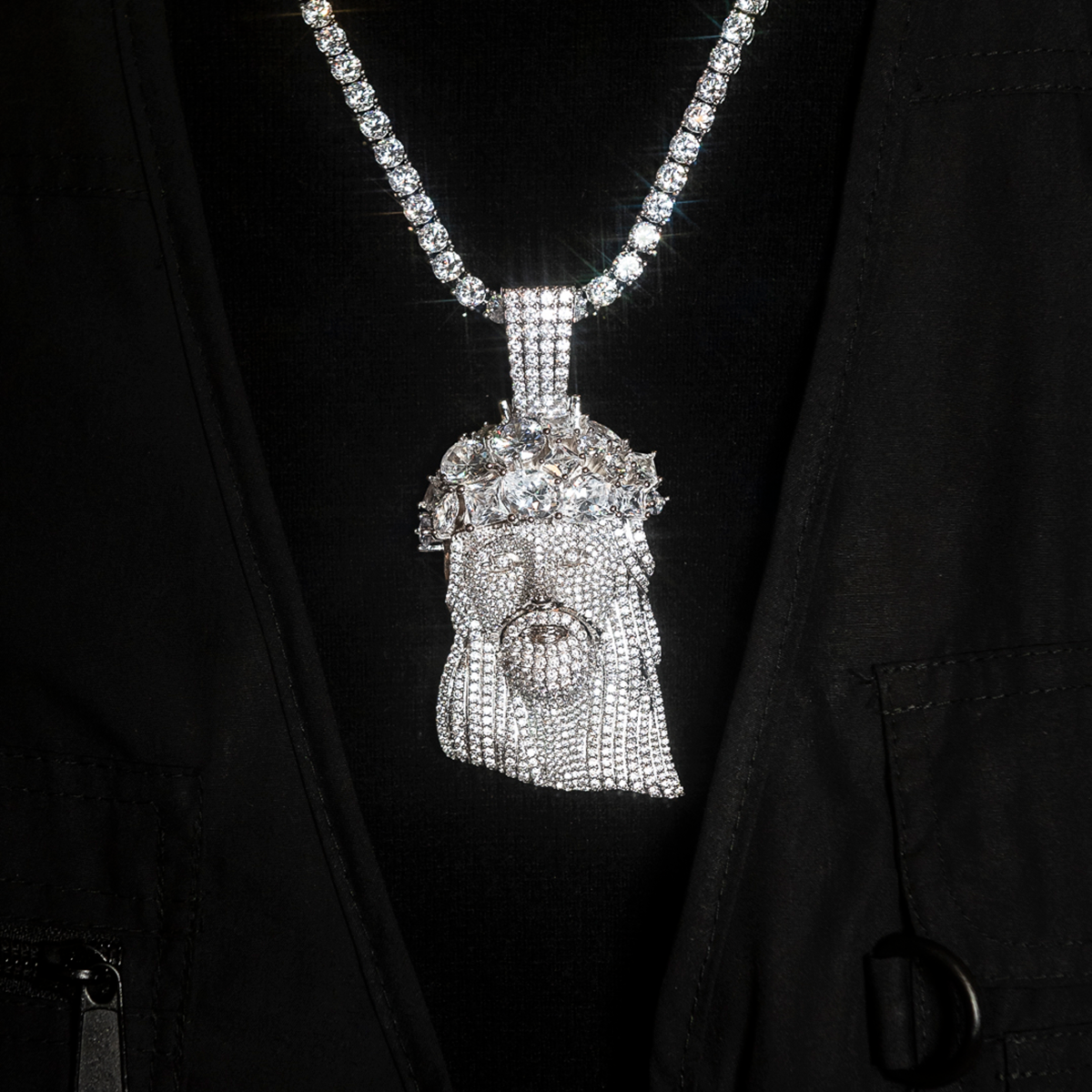 Large Diamond Jesus Head Pendant