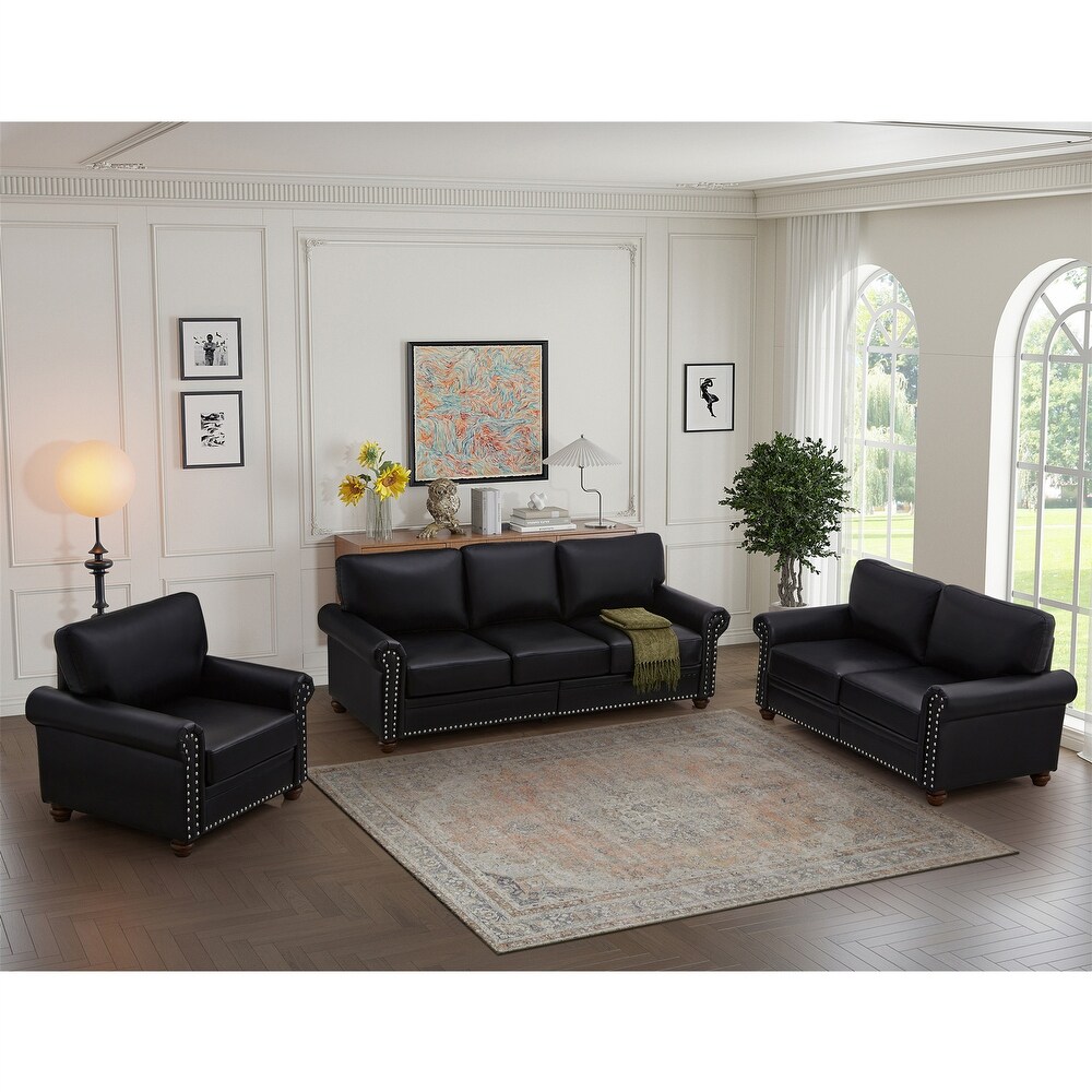 Faux Leather Living Room 3 Piece Sectional Sofa