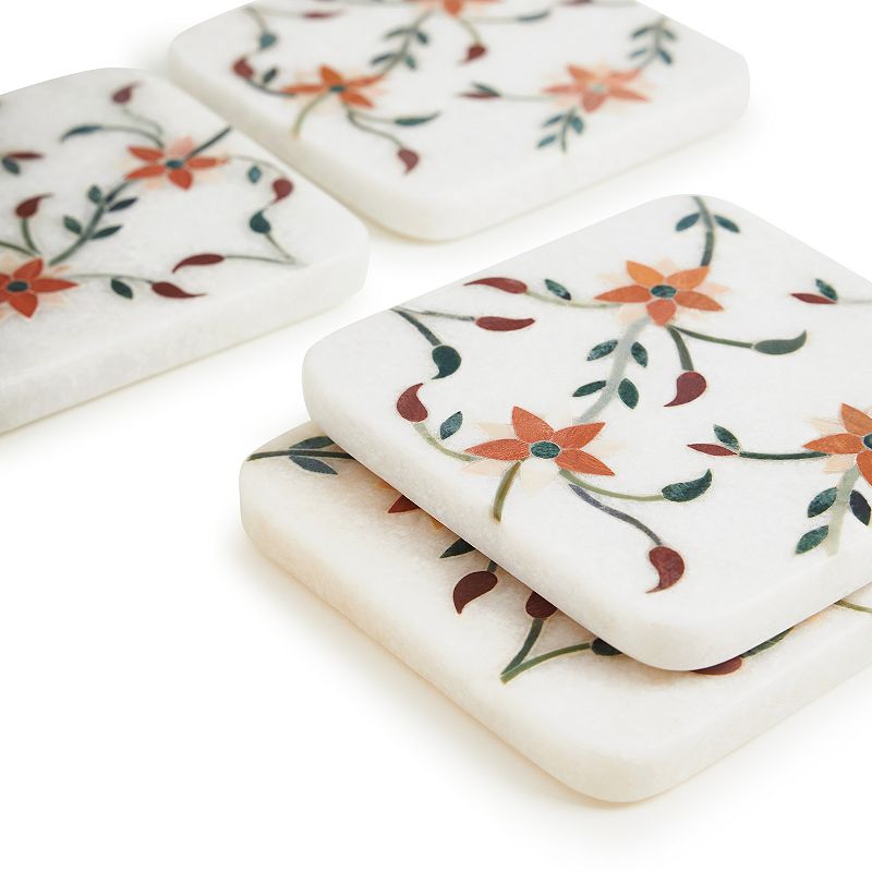 Spring Blossom Marble Coasters， Set of 4