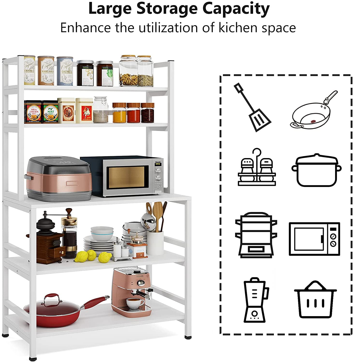 Tribesigns Kitchen Bakers Rack with Storage，5-Tier Microwave Oven Stand Kitchen Cart Utility Shelf