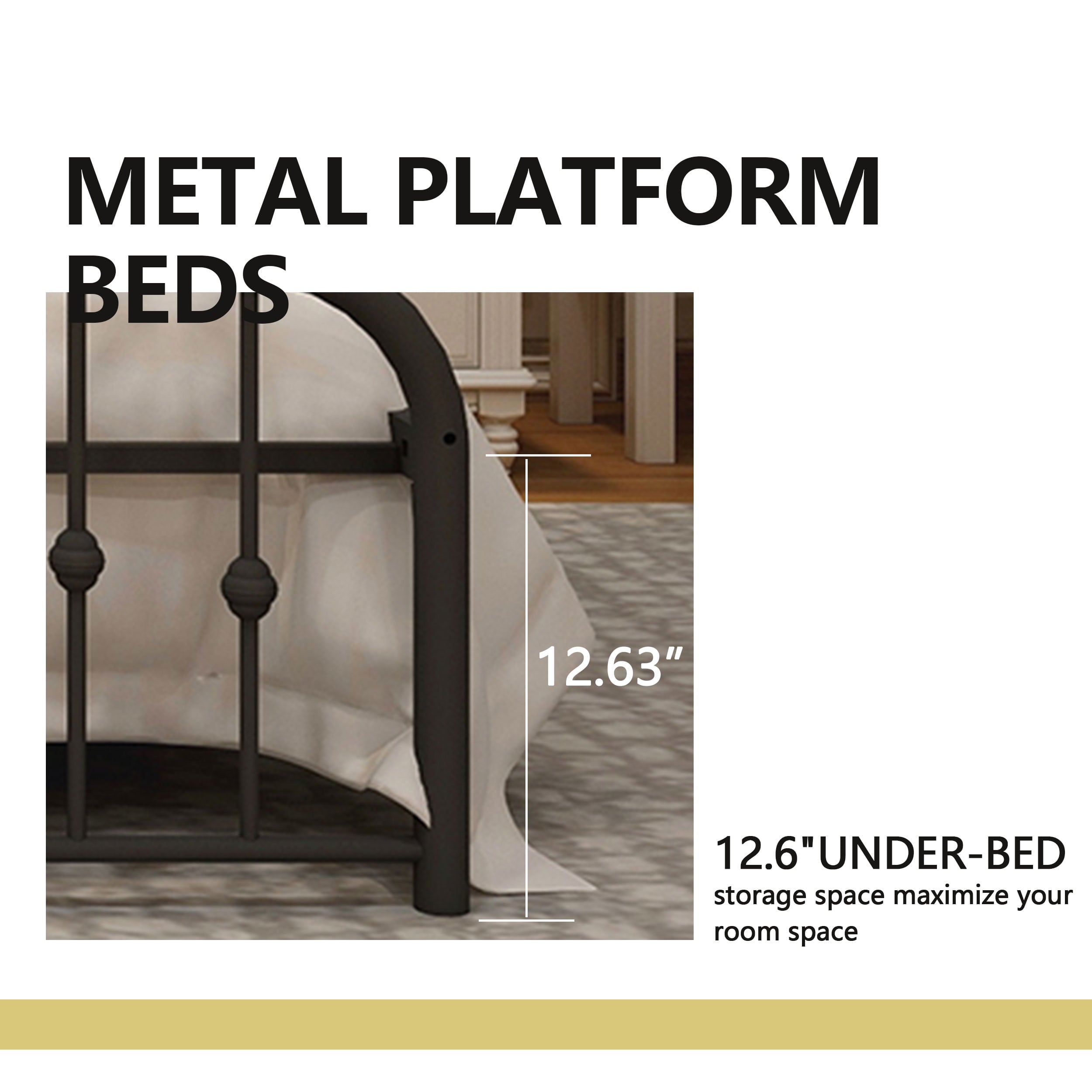 alazyhome Black Platform Metal Bed Frame, Suitable All Ages, Queen