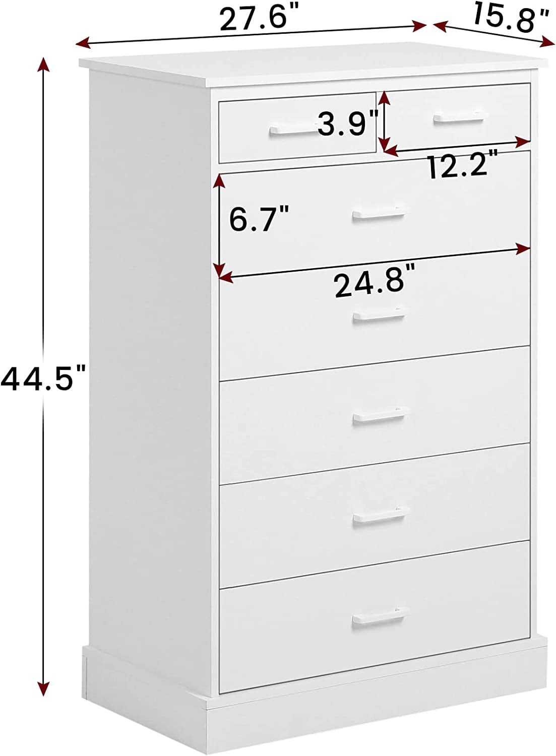 EPHEX 7 Drawer Dresser for Bedroom, Tall Dresser with Metal Handle, Wood Storage Tower Clothes Organizer, White