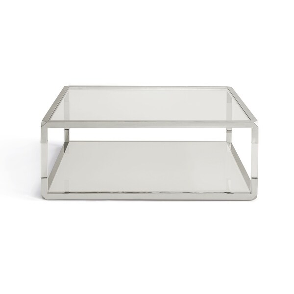 Jasper Square Coffee Table in White Glass and Polished Stainless Steel