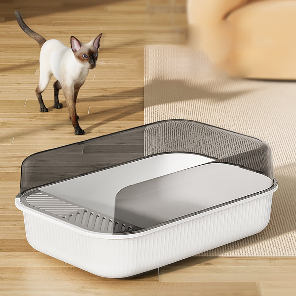 Carkira Open Top Cat Litter Box with Shield and Scoop， White