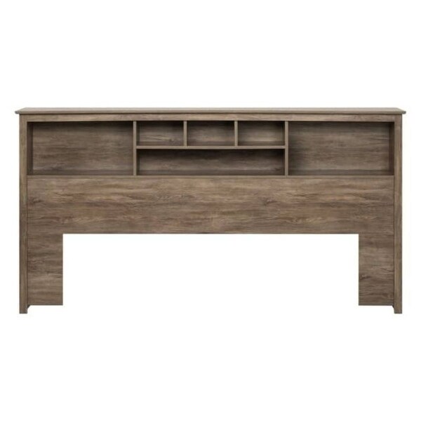 King size Bookcase Headboard in Drifted Gray Wood Finish - - 34156833