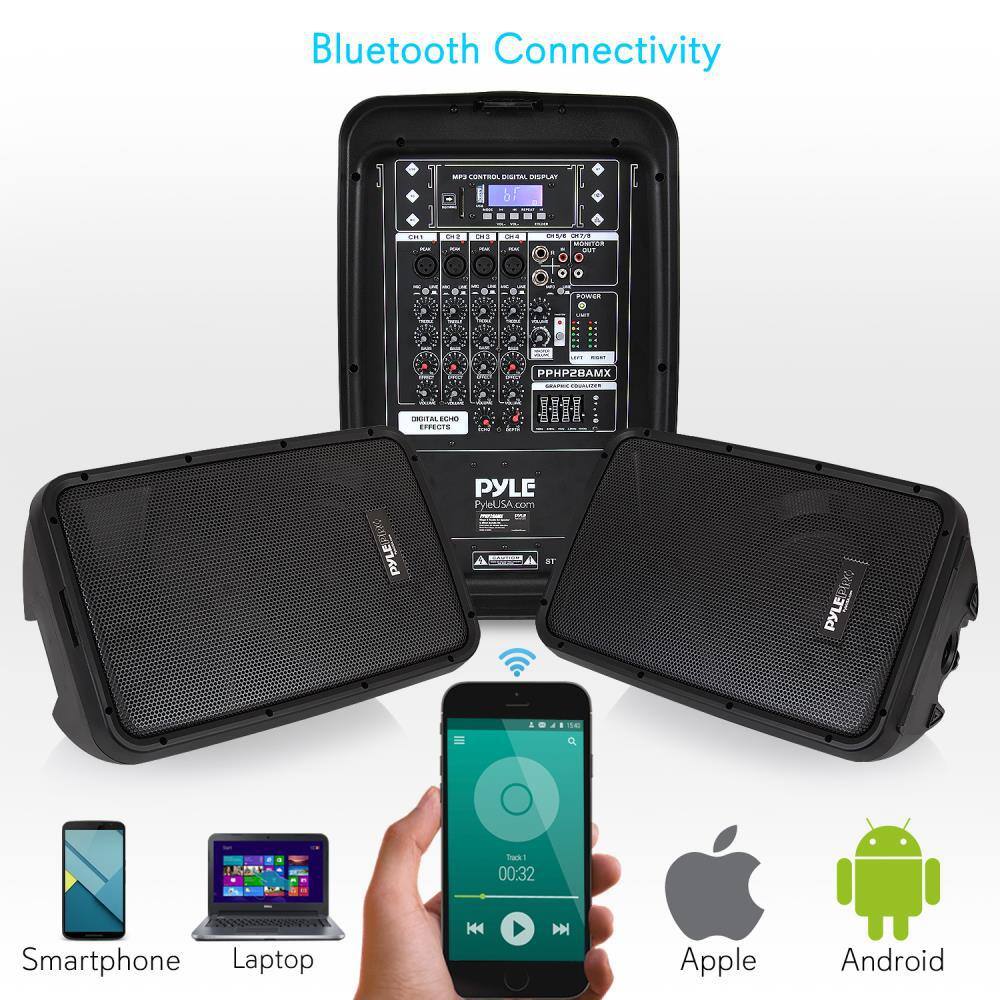 Pyle Stage and Studio 8 in. Bluetooth PA Loud Speaker and 8 Channel Audio Mixer PPHP28AMX