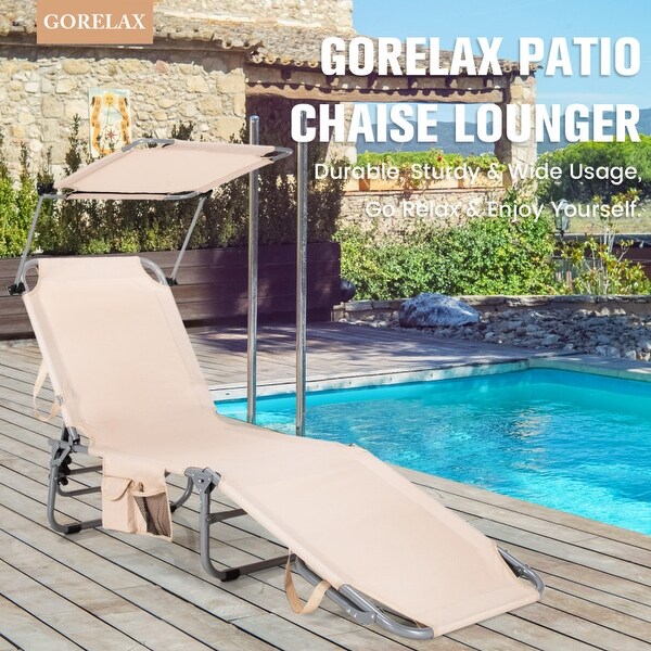 Outdoor Recliner Chair with 5 Adjustable Positions and Canopy Shade