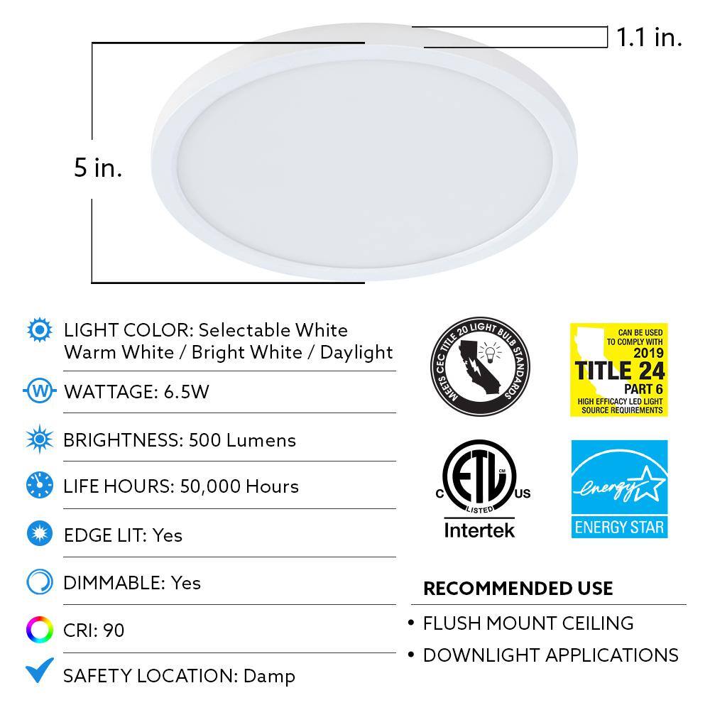 Feit Electric 5 in. 8-Watt Title 24 Dimmable White Integrated LED Round Flat Panel Ceiling Flush Mount with Color Change CCT 74202CAV2