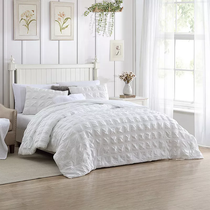 Swift Home Modern Textured Seersucker on Check Pattern Comforter Set with Shams