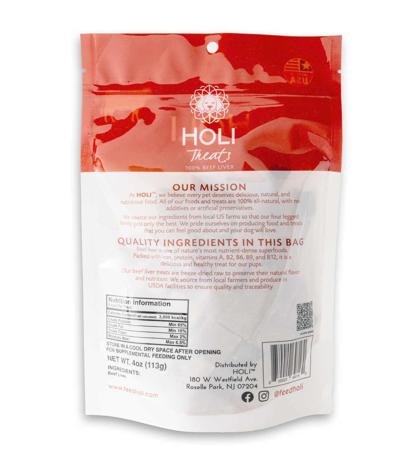 HOLI Beef Liver Freeze-Dried Treats for Dogs and Cats， 4 oz