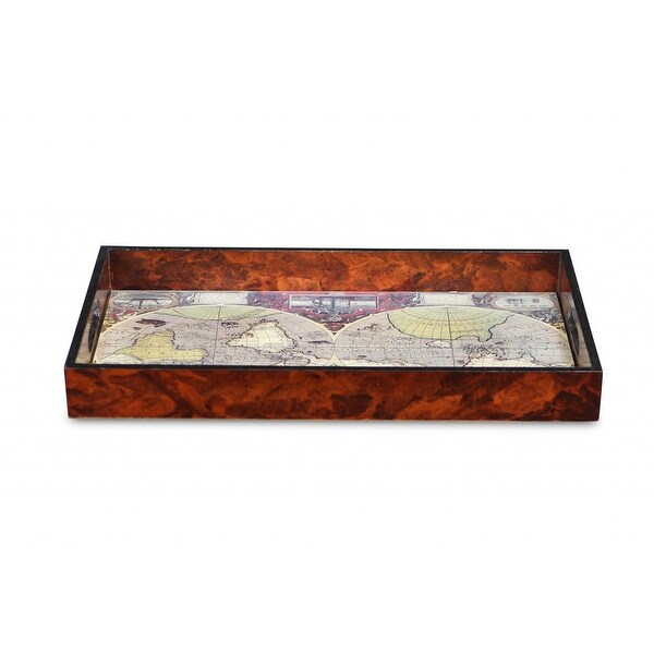 World Map Vintage Burlwood Serving Tray - 18 W x 14 D x 7 H