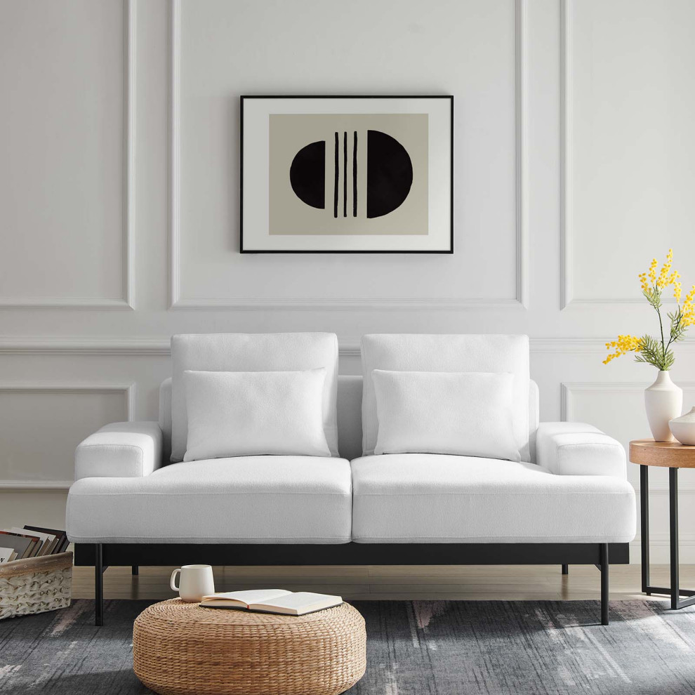 Proximity Upholstered Fabric Loveseat  White   Midcentury   Loveseats   by Homesquare  Houzz