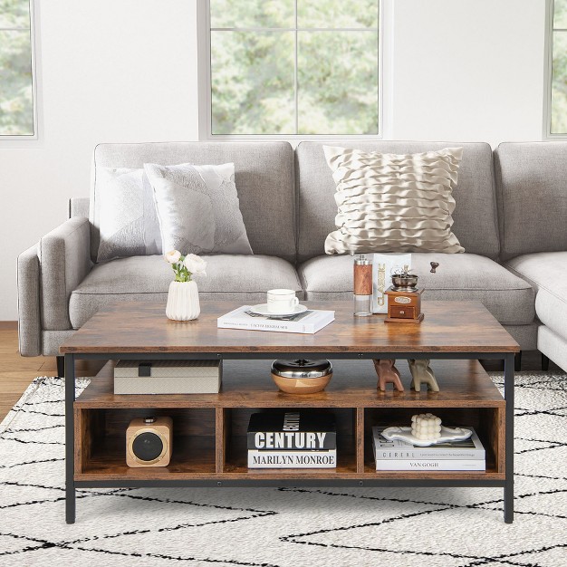 Costway Industrial Coffee Table With Open Storage Metal Frame Center Table For Living Room