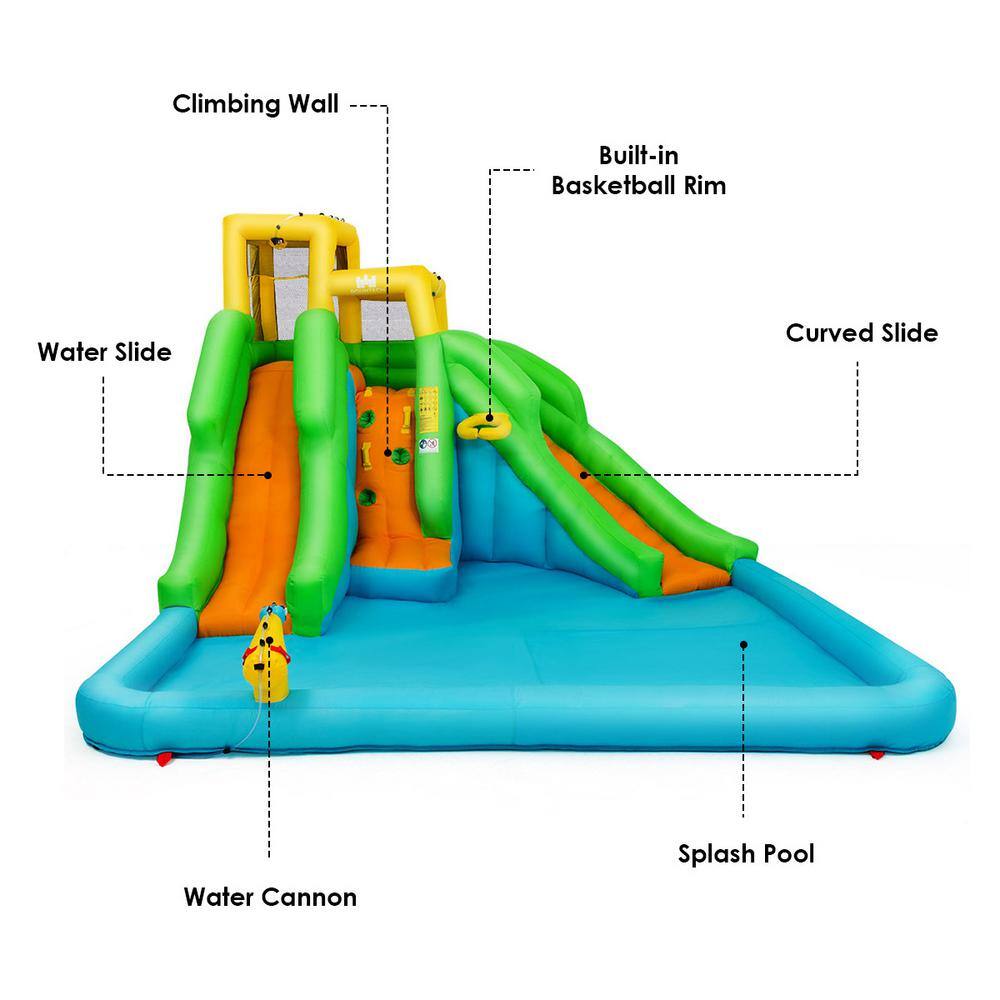 Costway Inflatable Water Park Bounce House 2-Slide Bouncer with Climbing Wall and 480-Watt Blower OP3800+EP21657