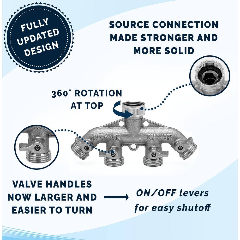 Morvat Nickel-Plated Brass Garden Hose Splitter Heavy-Duty 4-Way Hose Connector Fitting MOR-NP-CONNECTOR-4-A